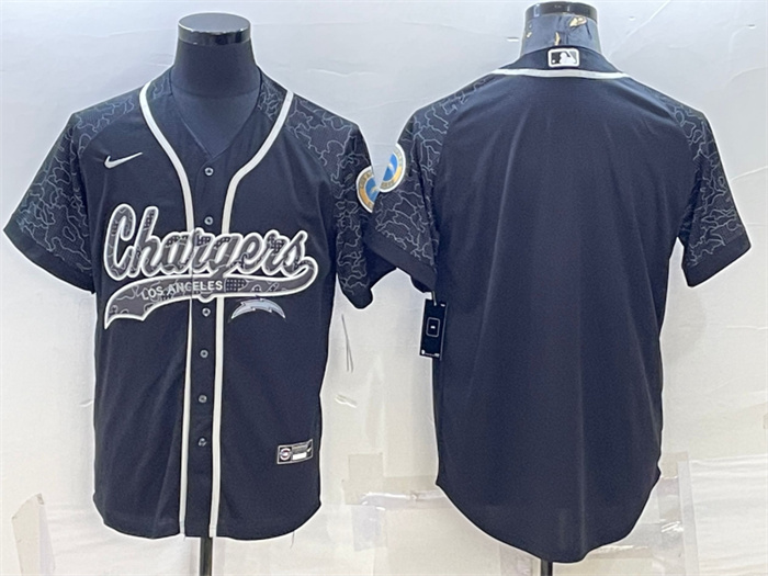Men's Los Angeles Chargers Blank Black Reflective With Patch Cool Base Stitched Baseball Jersey Men's Los Angeles Chargers Blank Black Reflective With Patch Cool Base Stitched Baseball Jersey