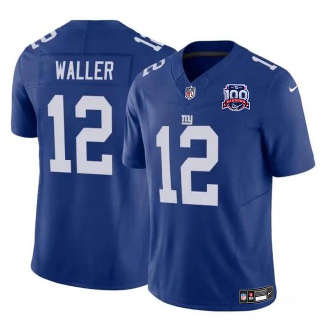 Men's New York Giants #12 Darren Waller Blue 2024 F.U.S.E. 100TH Season Patch Vapor Untouchable Limited Stitched Jersey Men's New York Giants #12 Darren Waller Blue 2024 F.U.S.E. 100TH Season Patch Vapor Untouchable Limited Stitched Jersey
