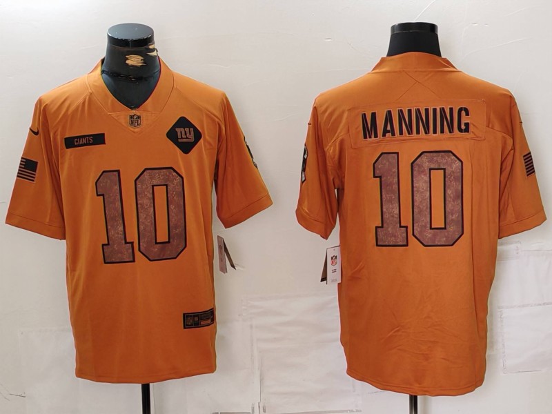 Men's New York Giants #10 Eli Manning 2023 Brown Salute To Service Limited Stitched Football Jersey Men's New York Giants #10 Eli Manning 2023 Brown Salute To Service Limited Stitched Football Jersey