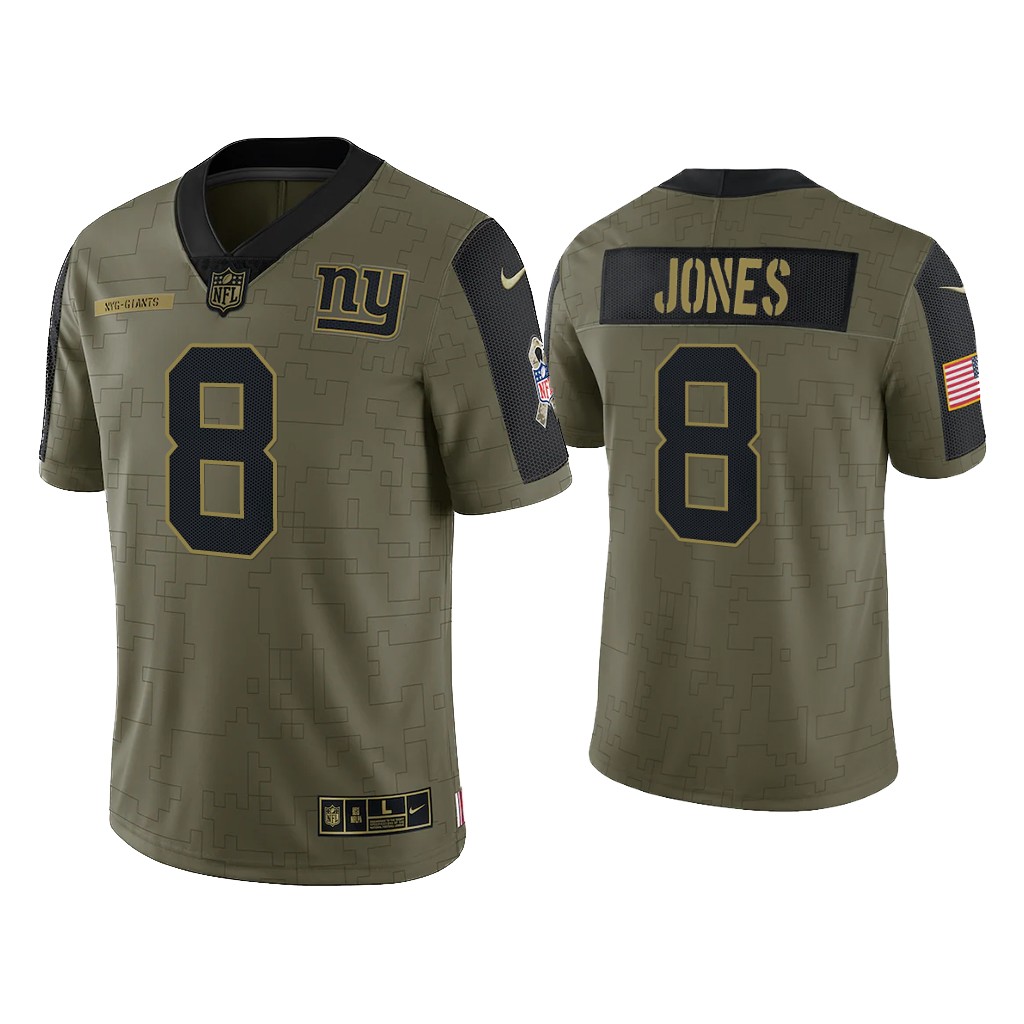 Men's New York Giants #8 Daniel Jones 2021 Olive Salute To Service Limited Stitched Jersey Men's New York Giants #8 Daniel Jones 2021 Olive Salute To Service Limited Stitched Jersey