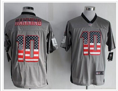 NEW New York Giants #10 Eli Manning Grey NFL Elite USA Flag Fashion Jersey