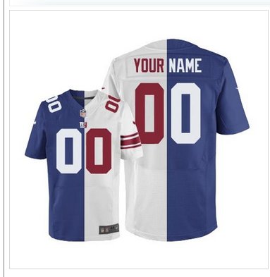 New New York Giants Customized Royal Blue White Men''s Stitched Elite Split Jersey