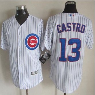 Chicago Cubs #13 Starlin Castro New White Strip Cool Base Stitched Baseball Jersey