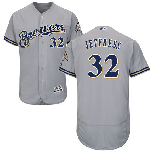 Brewers #32 Jeremy Jeffress Grey Flexbase Authentic Collection Stitched Baseball Jersey