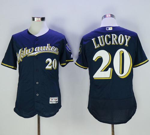 Brewers #20 Jonathan Lucroy Navy Blue Flexbase Authentic Collection Stitched MLB Jersey Brewers #20 Jonathan Lucroy Navy Blue Flexbase Authentic Collection Stitched MLB Jersey
