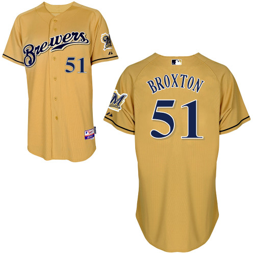 Milwaukee Brewers #51 Jonathan Broxton Authentic Personalized Alternate yellow Jersey