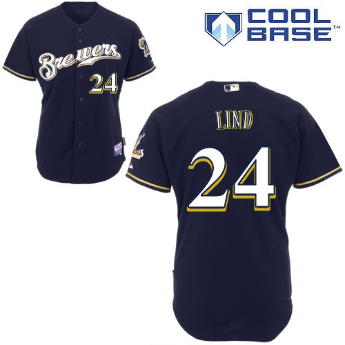 Milwaukee Brewers #24 Adam Lind Authentic Personalized Alternate Blue Jersey
