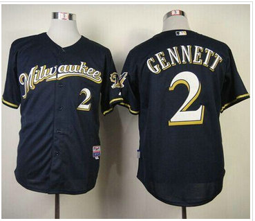 Milwaukee Brewers #2 Scooter Gennett Navy Blue Alternate Road Cool Base Baseball Jersey