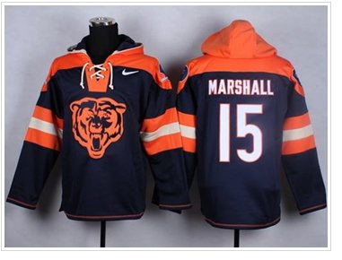 NEW Bears #15 Brandon Marshall Navy Blue Player Pullover NFL Hoodie