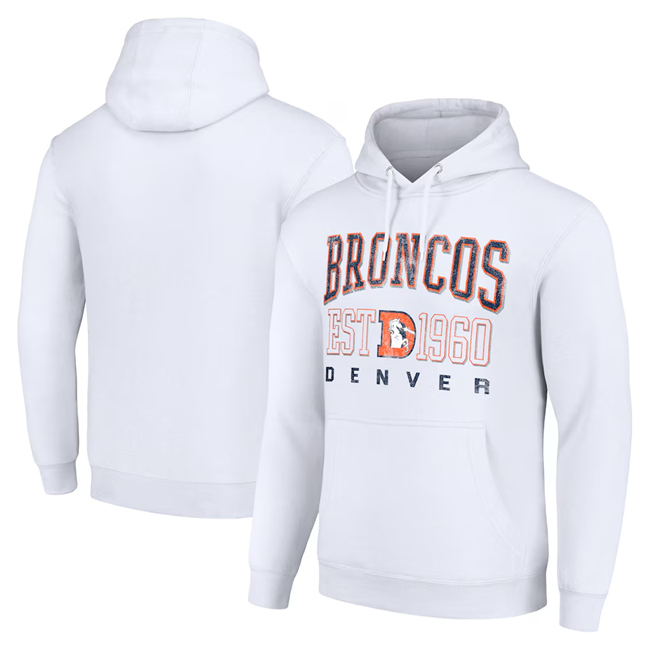 Men's Denver Broncos White Throwback Logo Pullover Hoodie Men's Denver Broncos White Throwback Logo Pullover Hoodie