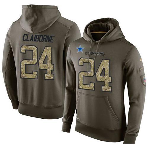 NFL Men's Nike Dallas Cowboys #24 Morris Claiborne Stitched Green Olive Salute To Service KO Performance Hoodie NFL Men's Nike Dallas Cowboys #24 Morris Claiborne Stitched Green Olive Salute To Service KO Performance Hoodie