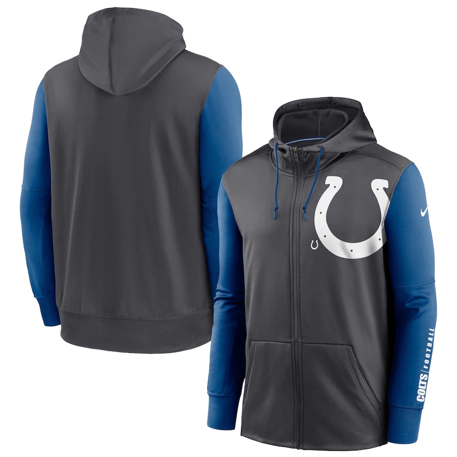 Indianapolis Colts Charcoal Royal Fan Gear Mascot Performance Full-Zip Hoodie Indianapolis Colts Charcoal Royal Fan Gear Mascot Performance Full-Zip Hoodie