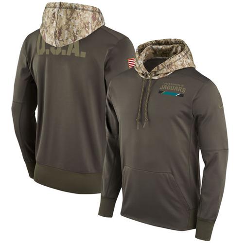 Men's Jacksonville Jaguars Nike Olive Salute to Service Sideline Therma Pullover Hoodie Men's Jacksonville Jaguars Nike Olive Salute to Service Sideline Therma Pullover Hoodie