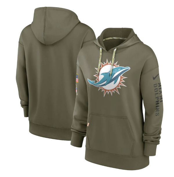 Women's Miami Dolphins 2022 Olive Salute To Service Therma Performance Pullover Hoodie(Run Small) Women's Miami Dolphins 2022 Olive Salute To Service Therma Performance Pullover Hoodie(Run Small)