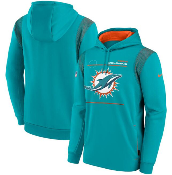 Men's Miami Dolphins 2021 Aqua Sideline Logo Performance Pullover Hoodie Men's Miami Dolphins 2021 Aqua Sideline Logo Performance Pullover Hoodie