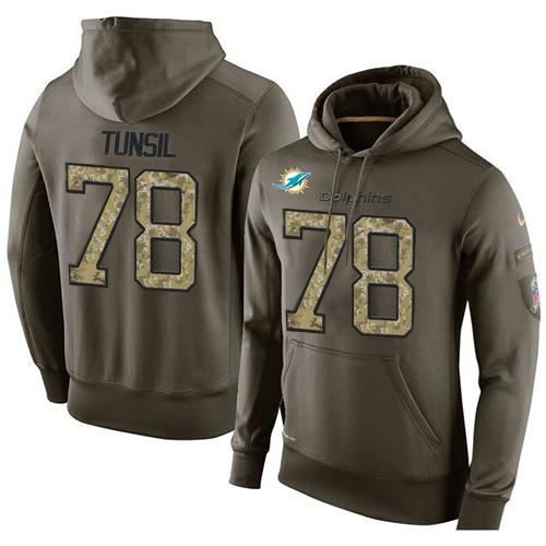 NFL Men's Nike Miami Dolphins #78 Laremy Tunsil Stitched Green Olive Salute To Service KO Performance Hoodie NFL Men's Nike Miami Dolphins #78 Laremy Tunsil Stitched Green Olive Salute To Service KO Performance Hoodie