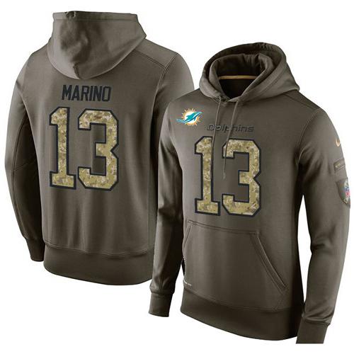 NFL Men's Nike Miami Dolphins #13 Dan Marino Stitched Green Olive Salute To Service KO Performance Hoodie NFL Men's Nike Miami Dolphins #13 Dan Marino Stitched Green Olive Salute To Service KO Performance Hoodie