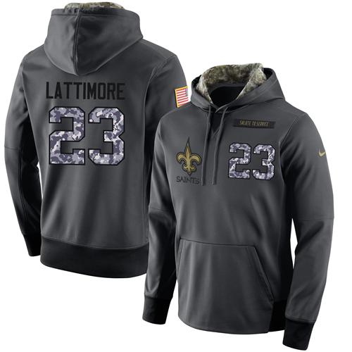 Men's Nike New Orleans Saints #23 Marshon Lattimore Stitched Black Anthracite Salute to Service Player Performance Hoodie Men's Nike New Orleans Saints #23 Marshon Lattimore Stitched Black Anthracite Salute to Service Player Performance Hoodie