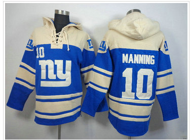 New York Giants #10 Eli Manning Cream-Blue Sawyer Hooded Sweatshirt Stitched Jersey