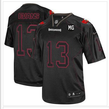 NEW Buccaneers #13 Mike Evans Lights Out Black With MG Patch Stitched NFL Elite Jersey