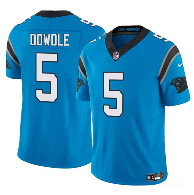 Men's Carolina Panthers #5 Rico Dowdle Blue 2025 F.U.S.E. Vapor Limited Stitched Football Jersey Men's Carolina Panthers #5 Rico Dowdle Blue 2025 F.U.S.E. Vapor Limited Stitched Football Jersey