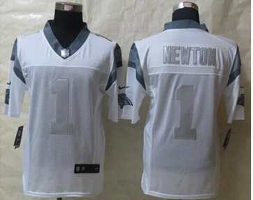 NEW Carolina Panthers #1 Cam Newton White NFL Limited Platinum Jersey