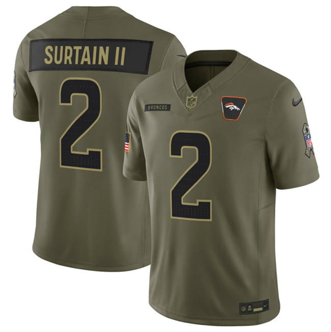 Men's Denver Broncos #2 Pat Surtain II Olive 2025 F.U.S.E. Salute to Service Limited Stitched Football Jersey Men's Denver Broncos #2 Pat Surtain II Olive 2025 F.U.S.E. Salute to Service Limited Stitched Football Jersey