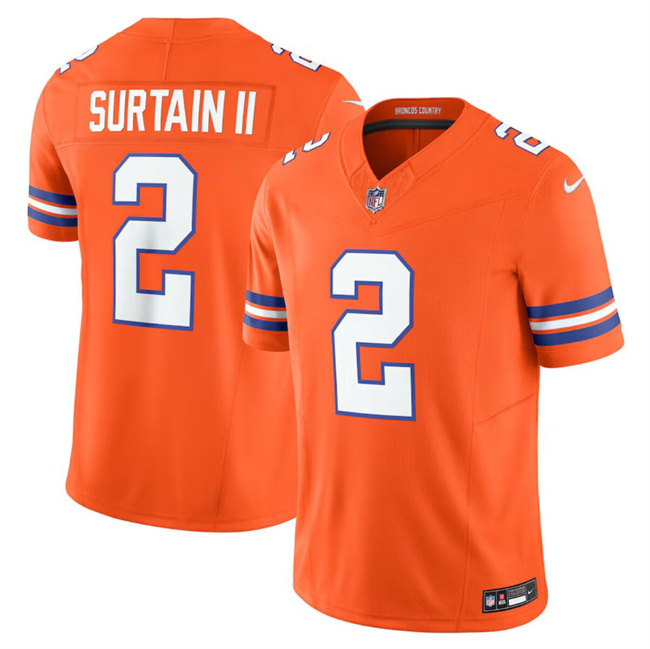 Men's Denver Broncos #2 Pat Surtain II Orange F.U.S.E. Mile High Collection 1977 Throwback Vapor Limited Stitched Football Jersey Men's Denver Broncos #2 Pat Surtain II Orange F.U.S.E. Mile High Collection 1977 Throwback Vapor Limited Stitched Football Jersey