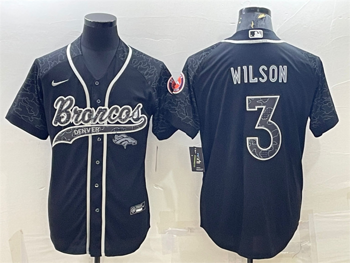 Men's Denver Broncos #3 Russell Wilson Black Reflective With Patch Cool Base Stitched Baseball Jersey Men's Denver Broncos #3 Russell Wilson Black Reflective With Patch Cool Base Stitched Baseball Jersey