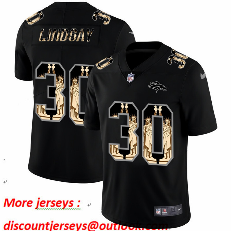 Nike Broncos 30 Phillip Lindsay Black Statue Of Liberty Limited Jersey