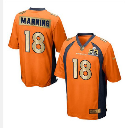 Nike Broncos #18 Peyton Manning Orange Team Color Men's Stitched NFL Game Super Bowl 50 Collection Jersey