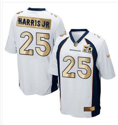 Nike Broncos #25 Chris Harris Jr White Men's Stitched NFL Game Super Bowl 50 Collection Jersey