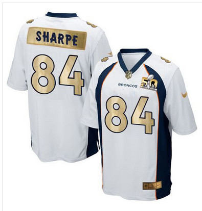 Nike Broncos #84 Shannon Sharpe White Men's Stitched NFL Game Super Bowl 50 Collection Jersey