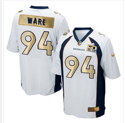 Nike Broncos #94 DeMarcus Ware White Men's Stitched NFL Game Super Bowl 50 Collection Jersey