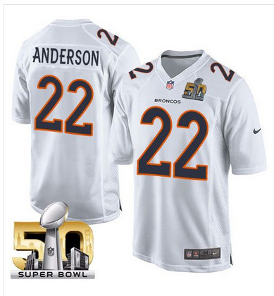 Nike Broncos #22 C.J. Anderson White Super Bowl 50 Men's Stitched NFL Game Event Jersey