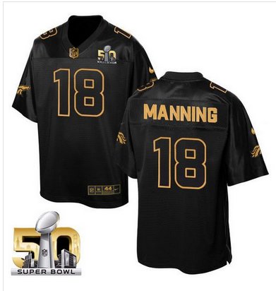 Nike Broncos #18 Peyton Manning Black Super Bowl 50 Men's Stitched NFL Elite Pro Line Gold Collection Jersey