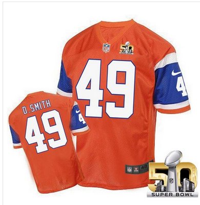 Nike Broncos #49 Dennis Smith Orange Super Bowl 50 Men's Stitched NFL Elite Throwback Jersey