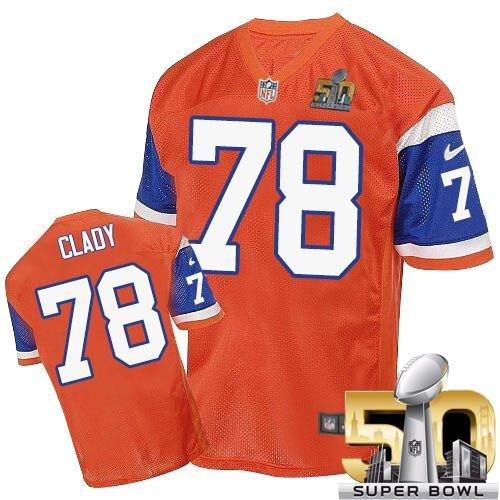 Nike Broncos #78 Ryan Clady Orange Throwback Super Bowl 50 Men's Stitched NFL Elite Jersey