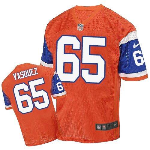 Nike Broncos #65 Louis Vasquez Orange Throwback Men's Stitched NFL Elite Jersey