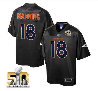 Nike Denver Broncos #18 Peyton Manning Black Super Bowl 50 Men's NFL Pro Line Black Reverse Fashion Game Jersey