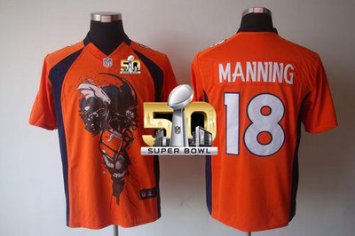 Nike Broncos #18 Peyton Manning Orange Team Color Super Bowl 50 Men's Stitched NFL Helmet Tri-Blend Limited Jersey