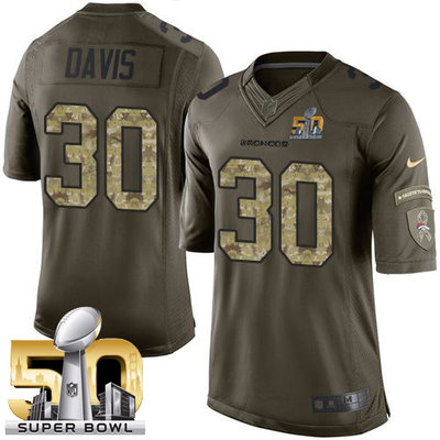 Nike Broncos #30 Terrell Davis Green Super Bowl 50 Men's Stitched NFL Limited Salute To Service Jersey