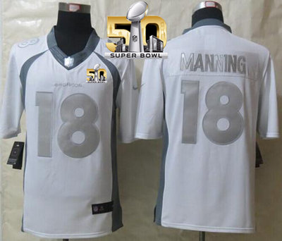 Nike Broncos #18 Peyton Manning White Super Bowl 50 Men's Stitched NFL Limited Platinum Jersey Nike Broncos #18 Peyton Manning White Super Bowl 50 Men's Stitched NFL Limited Platinum Jersey