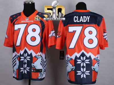 Nike Broncos #78 Ryan Clady Orange Super Bowl 50 Men's Stitched NFL Elite Noble Fashion Jersey