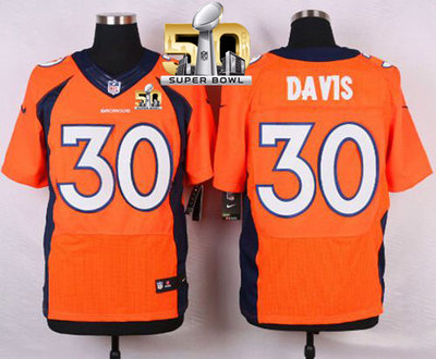 Nike Broncos #30 Terrell Davis Orange Team Color Super Bowl 50 Men's Stitched NFL Elite Jersey