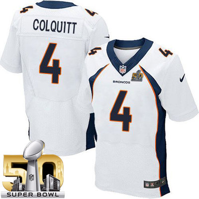 Nike Broncos #4 Britton Colquitt White Super Bowl 50 Men's Stitched NFL New Elite Jersey Nike Broncos #4 Britton Colquitt White Super Bowl 50 Men's Stitched NFL New Elite Jersey