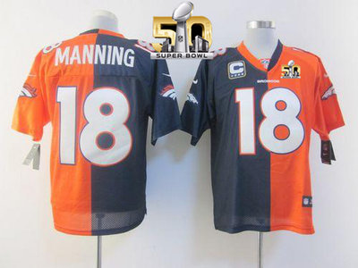 Nike Broncos #18 Peyton Manning OrangeNavy Blue Super Bowl 50 Men's Stitched NFL Elite Split Jersey