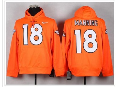 Denver Broncos #18 Peyton Manning Orange Pullover NFL Hoodie