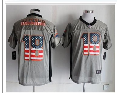 NEW Denver Broncos #18 Peyton Manning Grey NFL Elite USA Flag Fashion Jersey