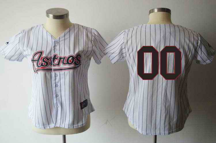 Houston Astros White Black Strip Women Custom Jerseys